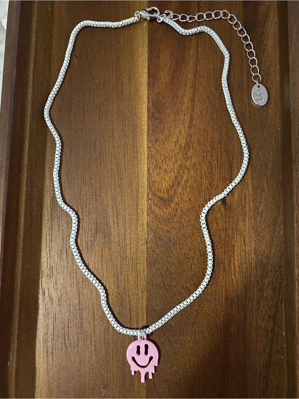 Icing Y2K Pink Dripping Smiley Face White Box Chain Pendant Necklace